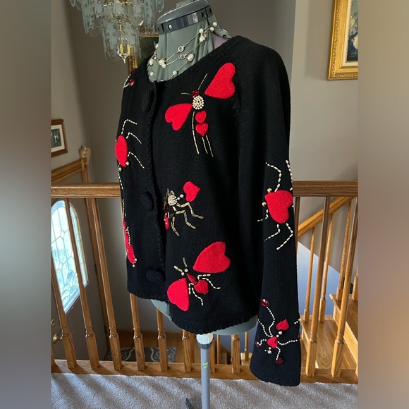 Michael Simon L XL heart Bugs Ant butterfly spider sweater cardigan - Picture 3 of 8